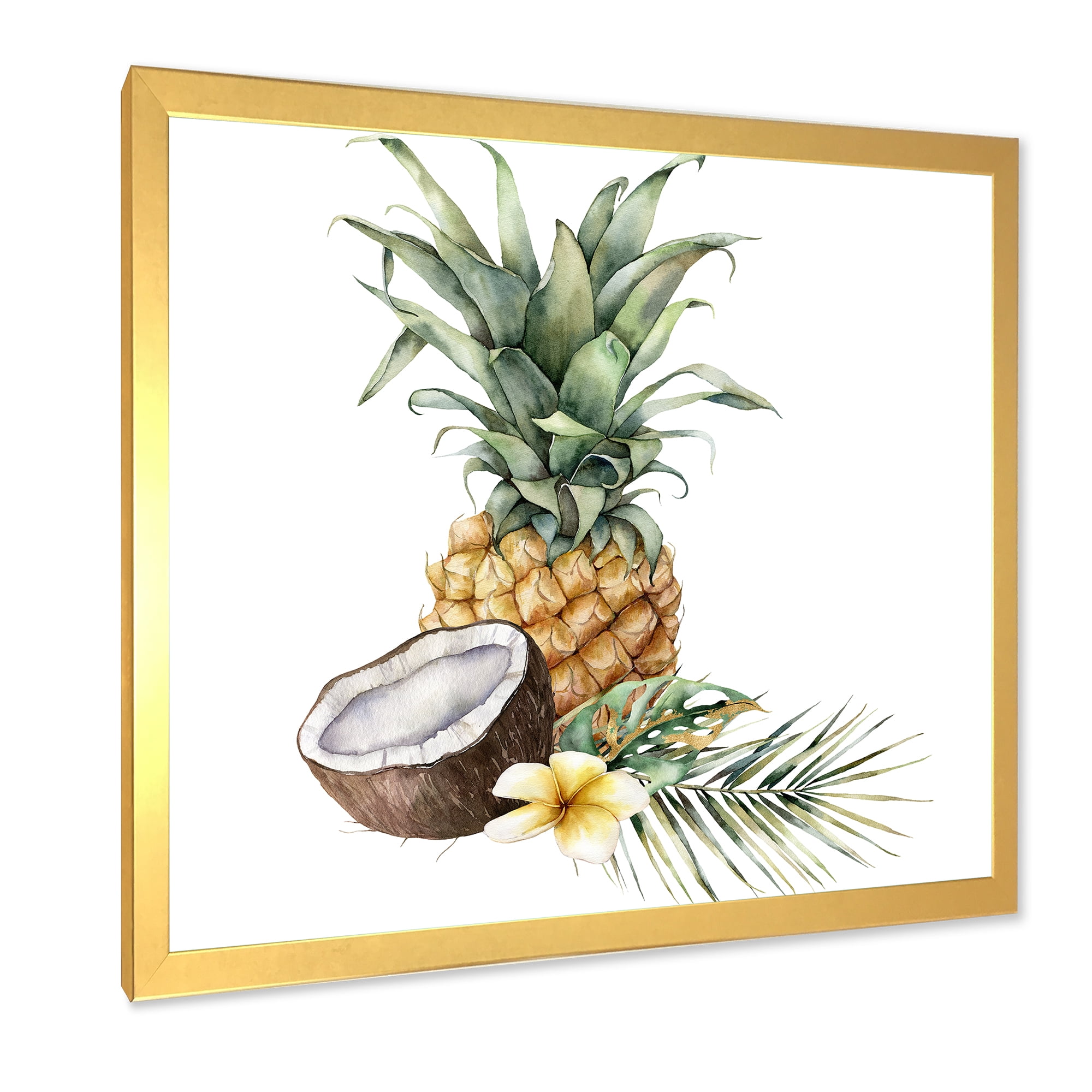 Designart 'Pineapple With Plumeria Coconut and Palm Leaves' Traditional Framed Art Print