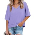 thumbnail image 6 of Short Sleeve Solid Color Summer Women V Neck Casual Flowy Tee Shirt, 6 of 7
