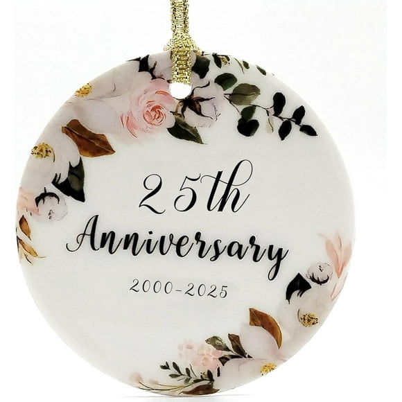 OWTTWO 25th Anniversary Wedding Gift - 25th Anniversary Ornament with Never Fade Embossed Lettering and Patterns for Couples,Parents,Husband,Wife