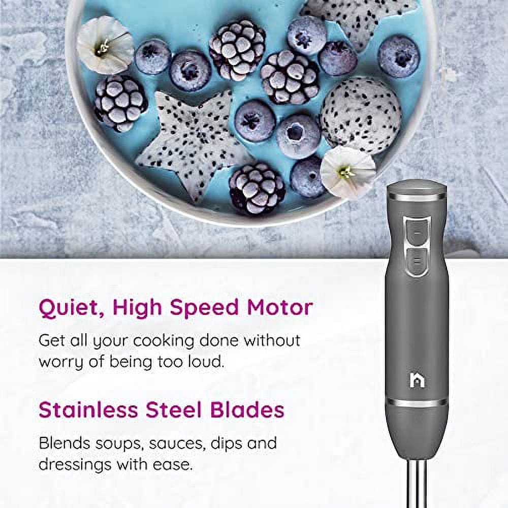 New House Kitchen Immersion Hand Blender 2 Speed Stick Mixer with Stainless Steel Shaft & Blade, 300 Watts Easily Food, Mixes Sauces, Purees Soups, Smoothies, and Dips, Silver (NH19-RBR-S-SILVER)