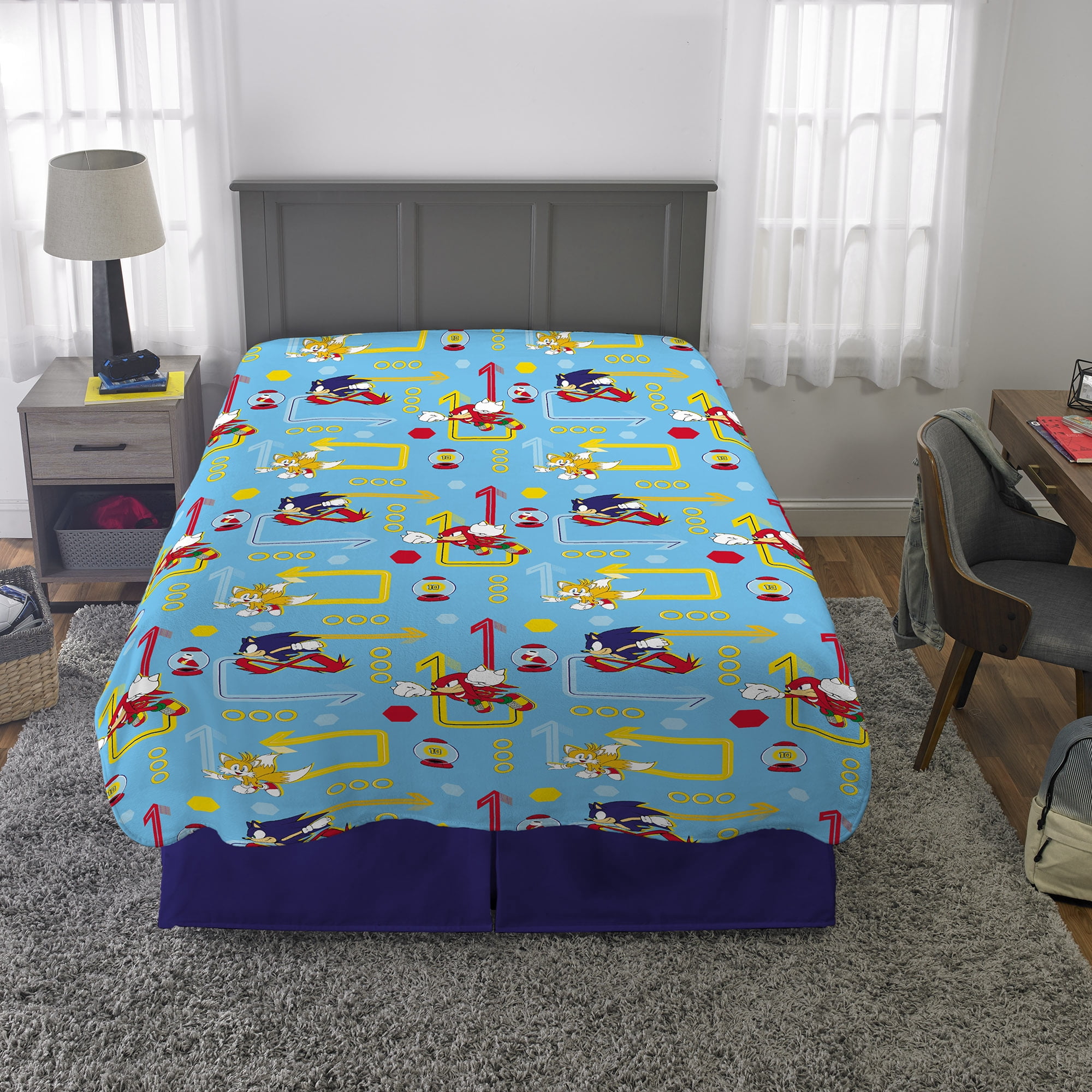 Sonic the Hedgehog Kids Blanket, Twin/Full, Gaming Bedding, Plush with Sherpa, Blue