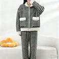 thumbnail image 4 of Women's Striped Pajama Set Loosefit Fleece Top and Warm Pant Thickened Zipper Pjs Stand Collar Sleepwear with Bottom Comfy Loungewear Warm Home Apparel, 4 of 4