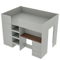 thumbnail image 6 of Harper & Bright Designs Full Size Loft Bed with Wardrobe and Desk, Wood Full Loft Bed Frame with Storage Shelves and Drawers, Grey, 6 of 13