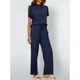 thumbnail image 5 of Women'S Two-Piece Casual Suit Travel Sportswear Short-Sleeved Wide-Leg Casual Sports Suit Blue Suit XL, 5 of 7