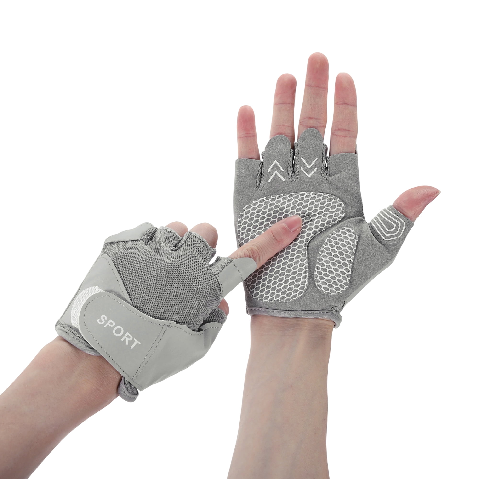 Unique Bargains Mesh Half-finger Strength Training Sport Gloves Large Gray