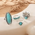 thumbnail image 4 of Eosunjian 4Pcs/Set Women Finger Ring Set Bohemia Style Feather Irregular Faux Turquoise Decor Wide Finger Band Jewelry Gift Sets, 4 of 8
