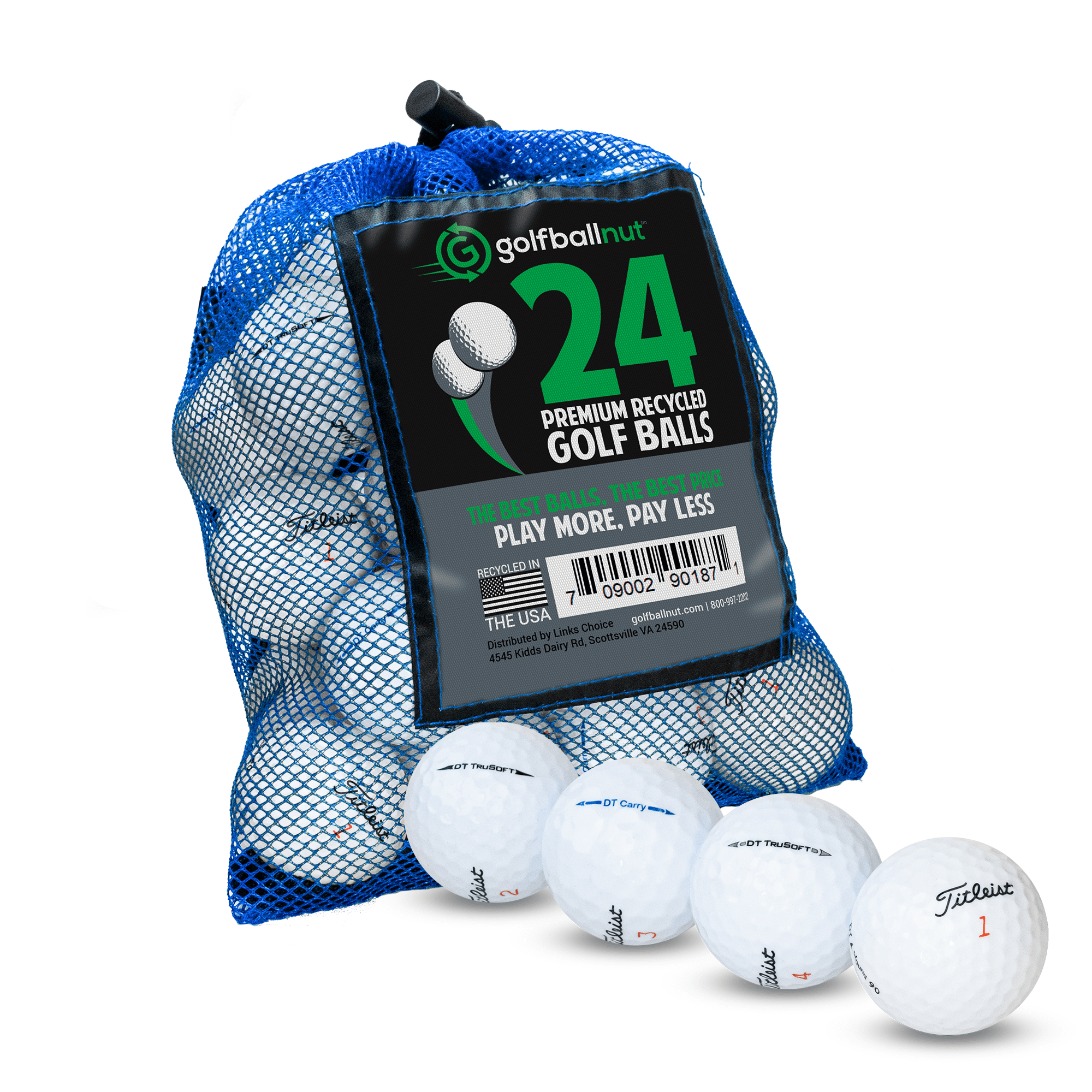 Golf Ball Nut – Recycled Golf Balls for Titleist Mix – 3A Good Quality – 24-Pack, White