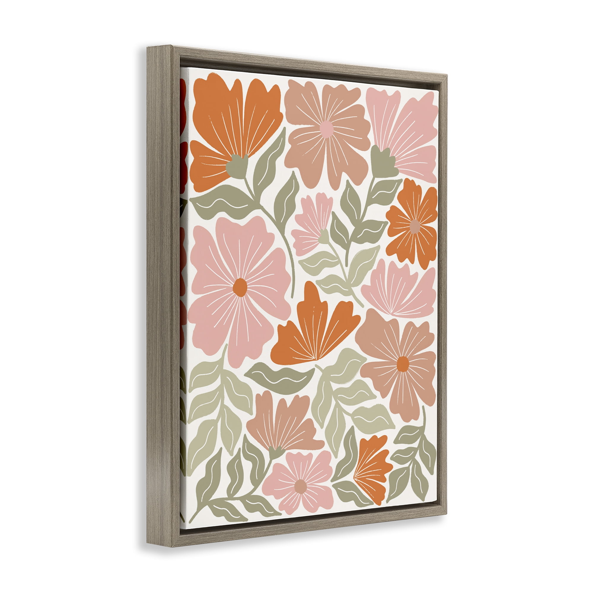 Stupell Industries Funky Asymmetrical Florals Plants & Flowers Painting Brown Floater Framed Canvas Art Print Wall Art, 17 x 21