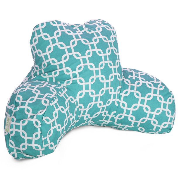 Majestic Home Goods Indoor Outdoor Teal Links Reading Pillow with Arms Backrest Back Support for