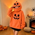 thumbnail image 5 of LOINRODI Girls Orange Pumpkin Hooded Sweatshirt Long Sleeve Cute Hallowmas Face Cover Warm Pocket Costume Orange 7 Years, 5 of 7