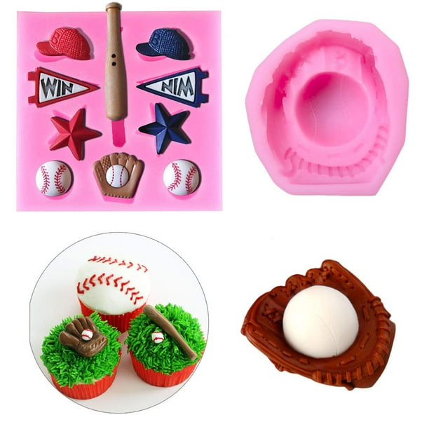 2 Unids/Set Molde De Fondant De Béisbol Para Decoración De Magdalenas De Béisbol Guante De Softbol De Silicona Chocolate Caramelo Pasta De Azúcar Molde Deporte Temático Fiesta Jabón Favores