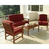 Delahey 4-Piece Wooden Chat Set With Burgundy Cushions
