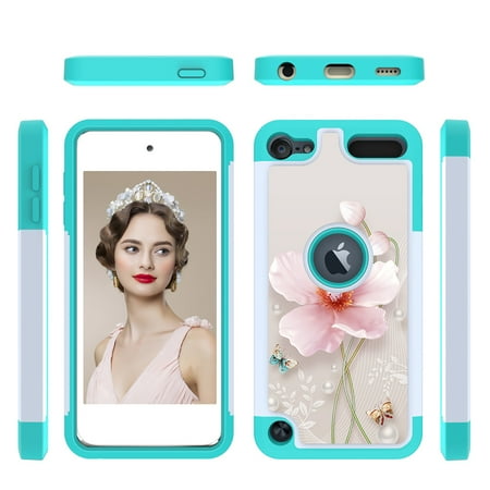 Ipod 5 Protective Flower Case Allytech iPod Touch 7 (2019) Case, iPod Touch 6 Case, iPod Touch 5 Case, 2 In 1 Shockproof Protective Anti-Scratch Drop Proof Case Cover for Apple iPod Touch 7th / 6th / 5th Generation,Pink Flower ()