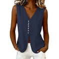 thumbnail image 2 of SwiftWear Women's Linen Blend Button Front Tank Top Vest V-Neck Sleeveless Overshirt with Pockets, Lightweight Summer Outerwear​, 2 of 7