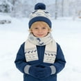 thumbnail image 2 of BRICH Kids Winter Hat Gloves Scarf Set Hat Beanie with Pom Winter Knit Neck Mittens for Boys Toddlers Navy One Size, 2 of 8