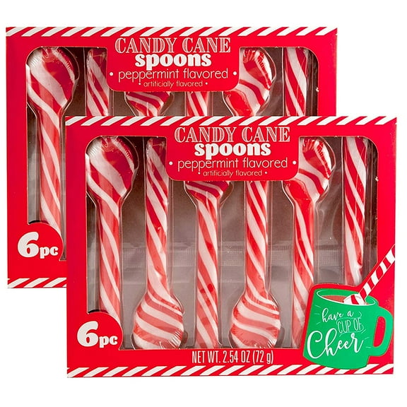Candy Cane Peppermint Edible Spoons Perfect for Hot Chocolate & Coffee Stirring Spoon Christmas Holiday Stocking Stuffer & Favors 6-ct. Packs Set of 2