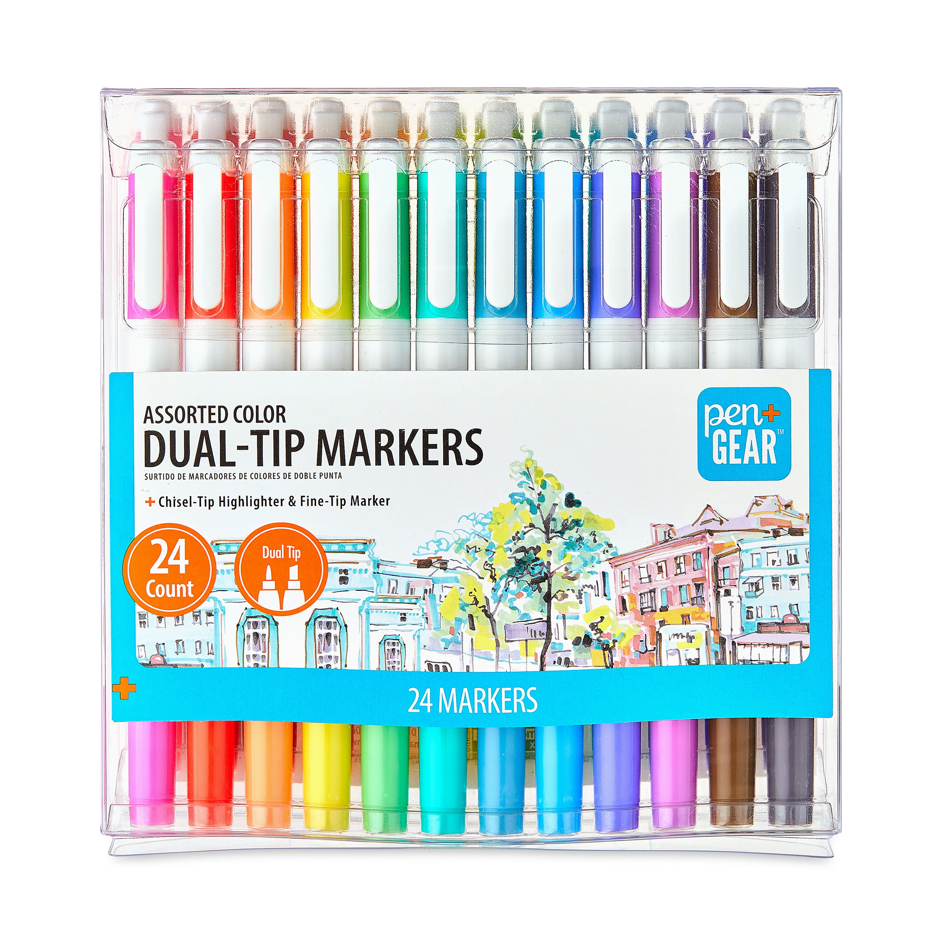 Pen + Gear Dual-Tip Markers, Fine Tip Marker and Chisel Tip Highlighter,  Assorted Colors, 24 Count - DroneUp Delivery
