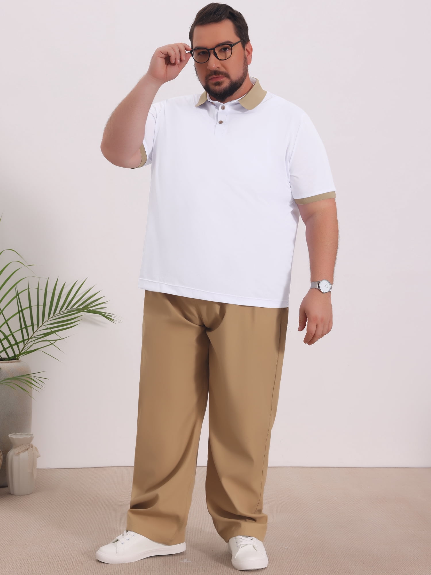 DARING DIVA Men's Contrast Collar Short Sleeves Breathable Polo Shirts 3XL White