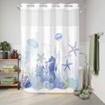 thumbnail image 6 of No Hook Shower Curtain, Purple Coastal Shower Curtains for Bathroom with See Through Top Window, Summer Ocean Coral Jellyfish Seahorse Starfish Waterproof & Washable Bath Curtain 60"x72", 6 of 9