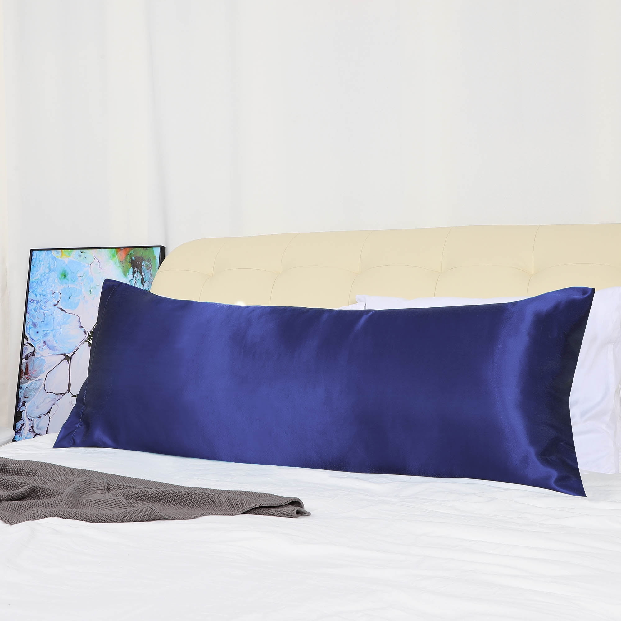 PiccoCasa SilkySoft Pillow Cover, 1Piece 20"x 54" Navy Long Silk Satin Pillowcases Walmart