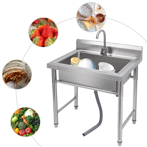 Modern Stainless Steel Utility Sink Single Bowl Free Standing Kitchen Sink Farmhouse for Home, Restaurant