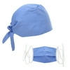 Opromo Scrub Cap Hat with Sweatband for Ponytail and Free Reusable Cotton Mask-Light Blue
