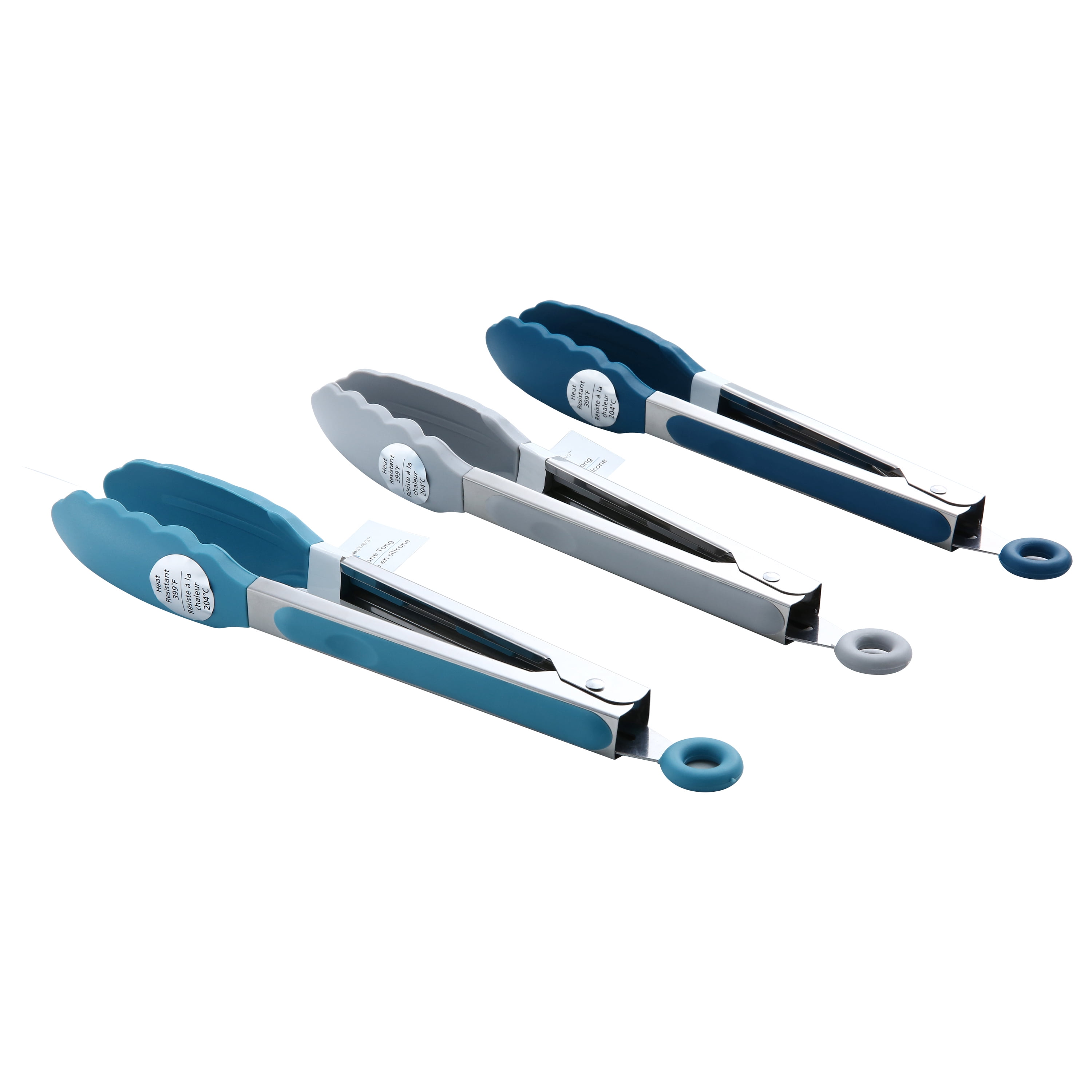 Mainstays 9" Stainless Steel Locking Tongs with Silicone Head, Navy, Grey, or Teal
