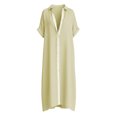 thumbnail image 4 of XIAONU Womens Solid Maxi Dress Short Sleeve Collared Contrast Split Shirt Dress, 4 of 4