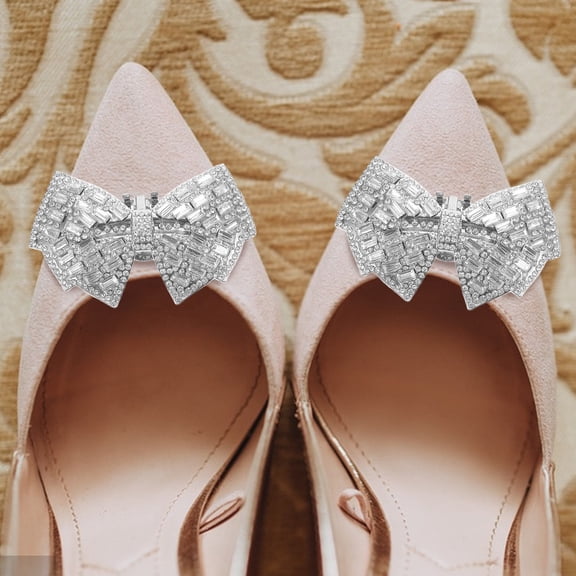 Masteelf 2pcs Bow Shoe Clips Rhinestone Shoe Clips Removable Heel Shoe Buckle Bag Clothing Hair Accessories For Women Girls Wedding Party Decoration