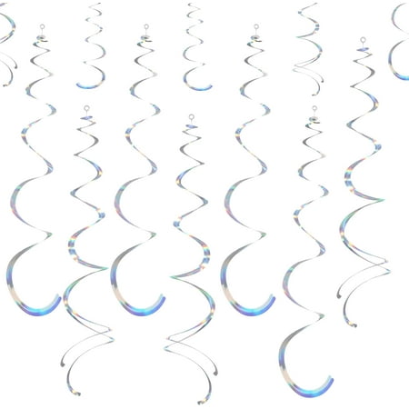 28 Pack Iridescent Ceiling Swirl Foil Decorations Hanging Plastic Streamer Themed Swirl Party Decoration for Celebration