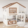 thumbnail image 3 of Harper & Bright Designs Full Size House Bunk Bed with Bookshelf and Window, Full over Full Bunk Bed Frame with Safety Fence and Ladder for Boys and Girls, Beige, 3 of 5