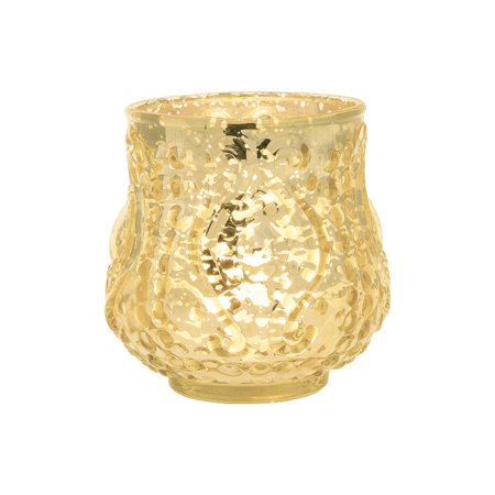 Vintage Mercury Glass Vase and Candle Holder (3-Inch, Rose Design, Small Nouveau Motif, Gold) - Decorative