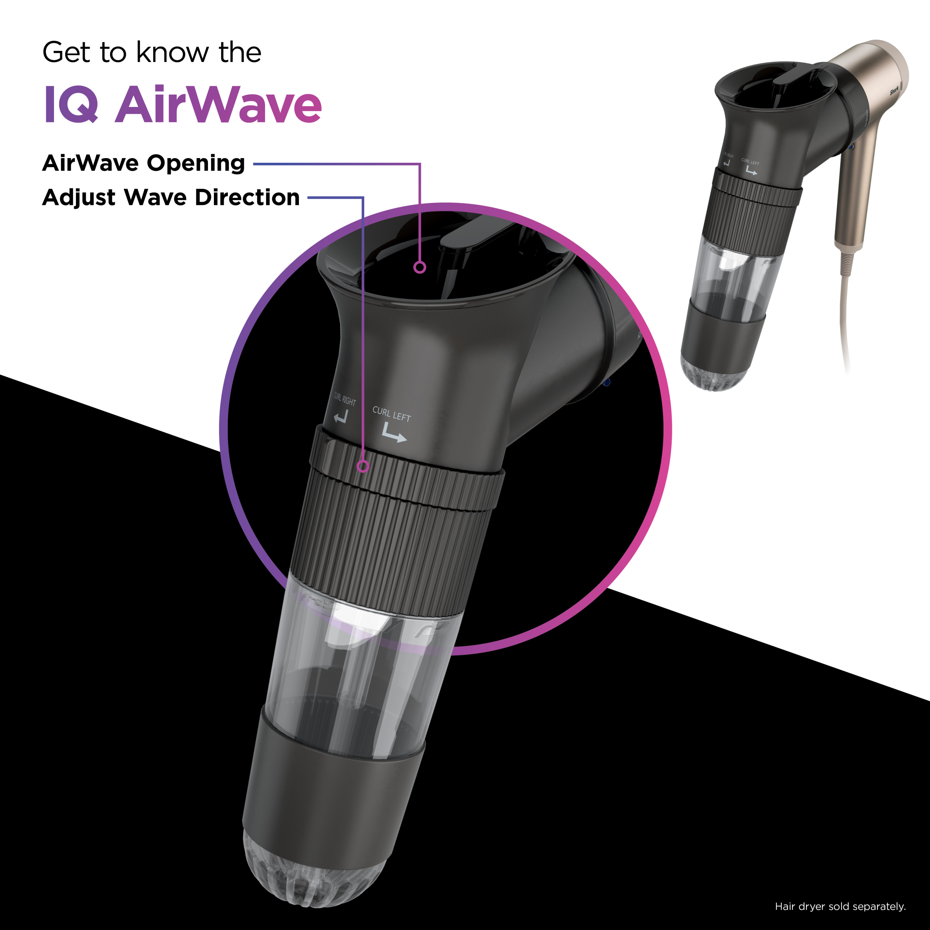 Shark™ IQ AirWave Auto Preset Attachment for HyperAIR Blow Dryers | Styling Tools | Touchless Hair Waver | For Straight and Wavy Hair | Long-Lasting Beach Waves| No Extreme Heat | HD100AWA - image 5 of 7
