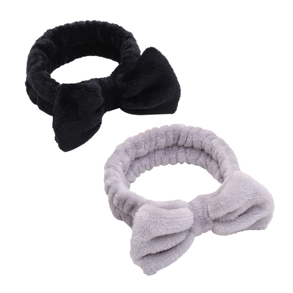 Facial Bow Headband for Girls Soft Microfiber (2 Pack, Black+Gray)