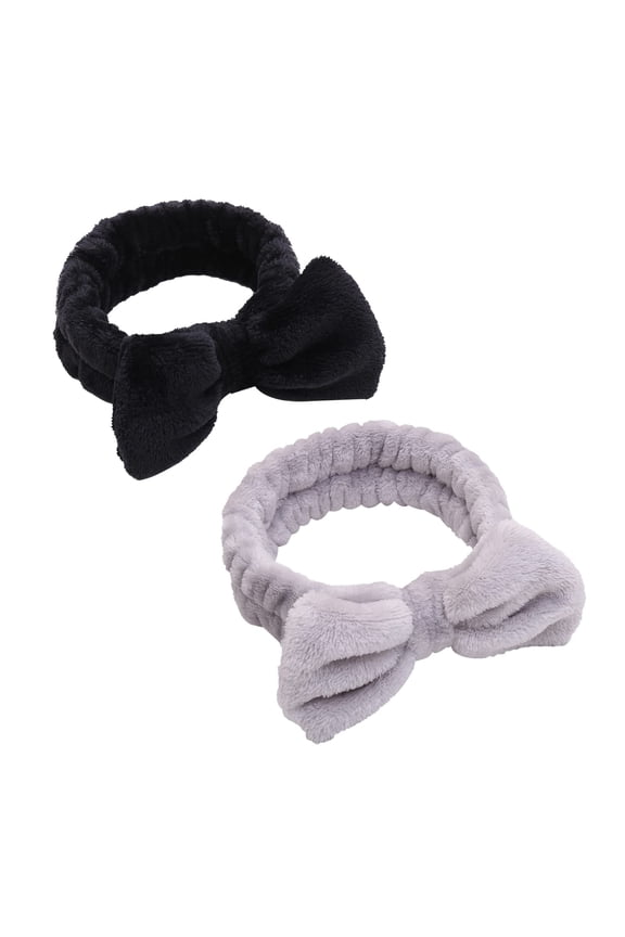 Facial Bow Headband for Girls Soft Microfiber (2 Pack, Black+Gray)