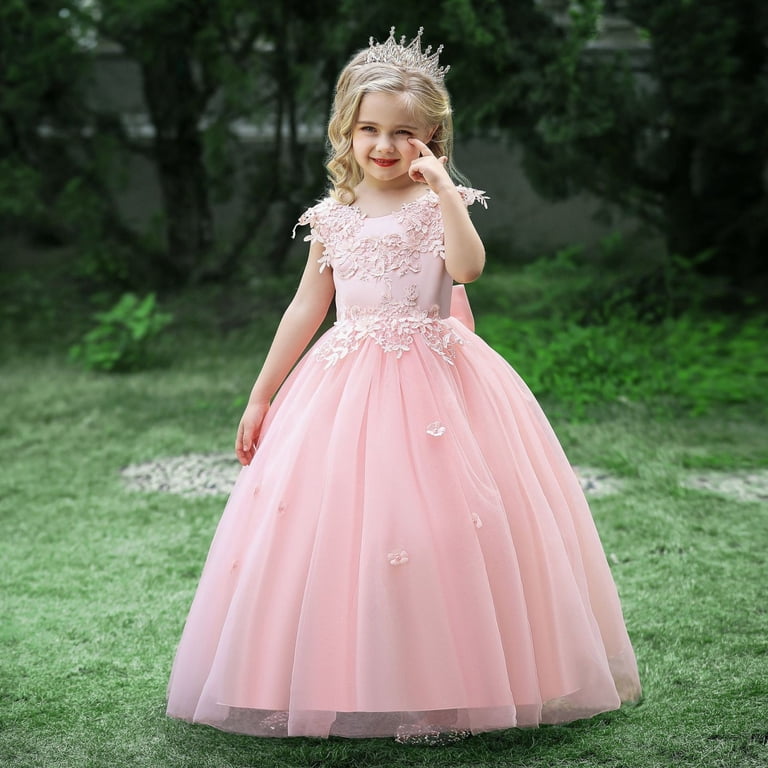 Mercatoo Flower Girls Wedding Guest Dress Junior Bridesmaid Prom 𝐁all Gown Kid Formal Pageant Bowknot Long Dresses Evening Part𝐲 Skirt