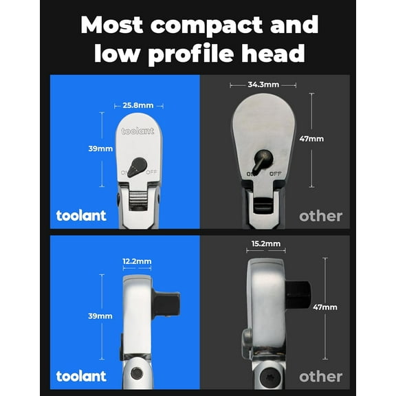 GHRTGR-Stubby 3/8" Drive Flex Head Ratchet, 90 Tooth Compact Flex Head Socket Ratchet Wrench, 4.7 Inch Length