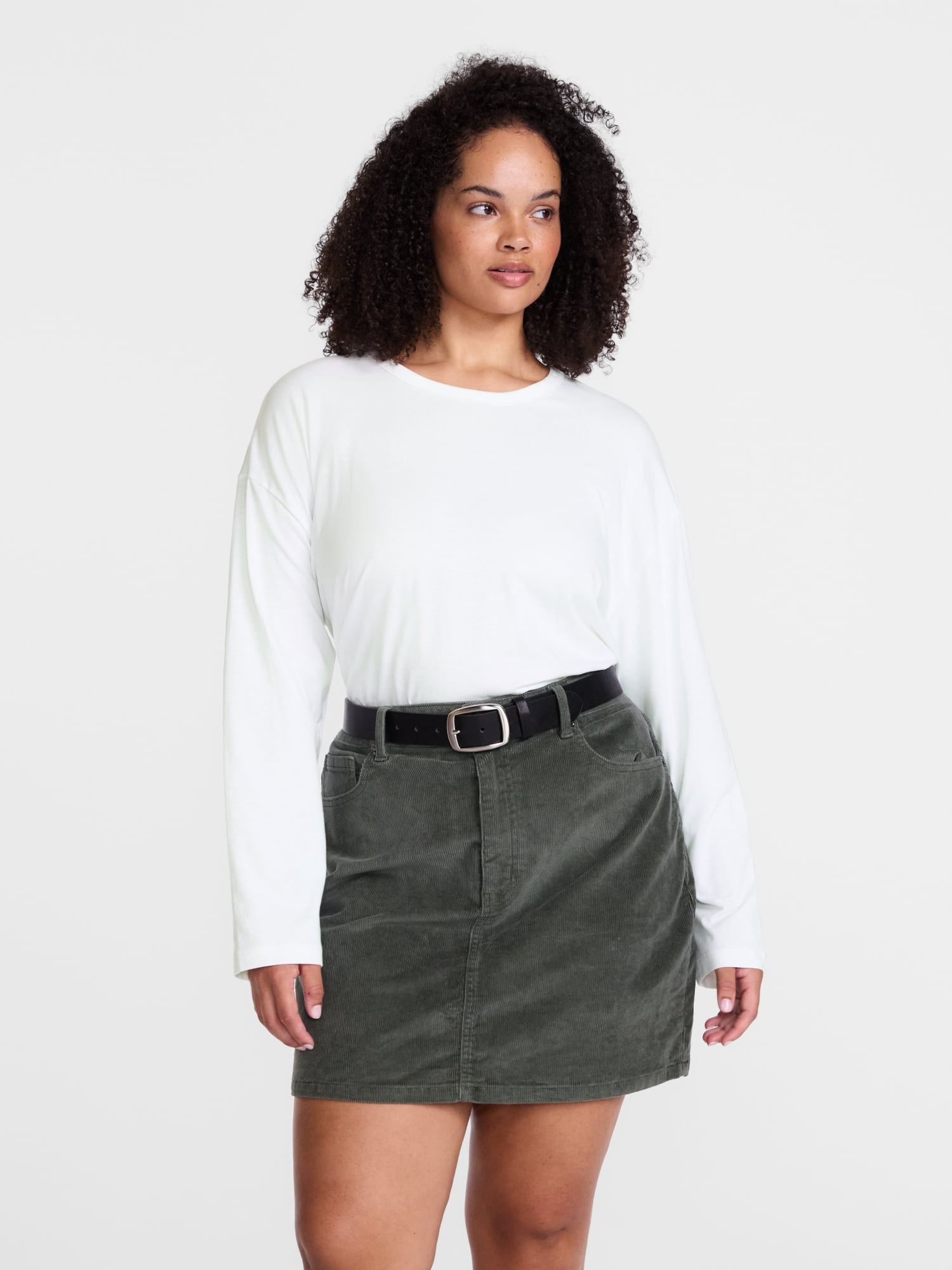 Scenario Women's and Women's Plus Relaxed Slub Tee with Long Sleeves, Sizes XS-4X