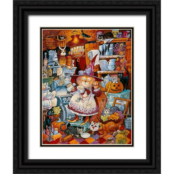 Bell, Bill 12x14 Black Ornate Wood Framed with Double Matting Museum Art Print Titled - Kitty Kitchen Witch 2