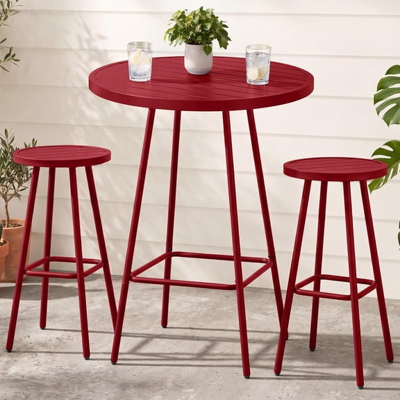 3-Piece Patio Dining Set, Bar Height, Outdoor Bistro Set, Outdoor Round Bar Table w/ 2 Bar Stools, Steel - Dark Green