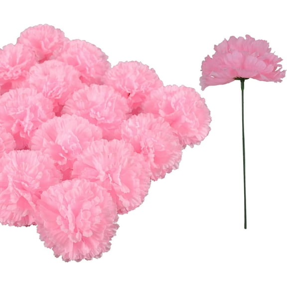 Silk Carnation Flower, 50 Artificial Flowers, Used for Wedding Decoration DIY Handmade Flowers, Carnation Flower Diameter 3.5 Inches and 6 Inches Stem (Yellow)