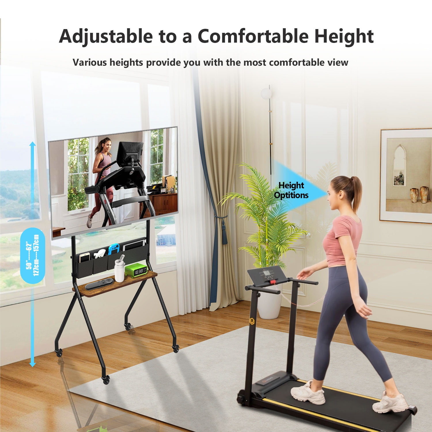 Hellsehen Mobile TV Stand for 32" to 75"  Screens 220 lbs Height Adjustable Modern Black