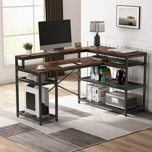 Tribesigns L Shaped Desk, Computer Desk with Storage Shelf, Corner Desk with Monitor Stand, Industrial Home Office Study Writing Table