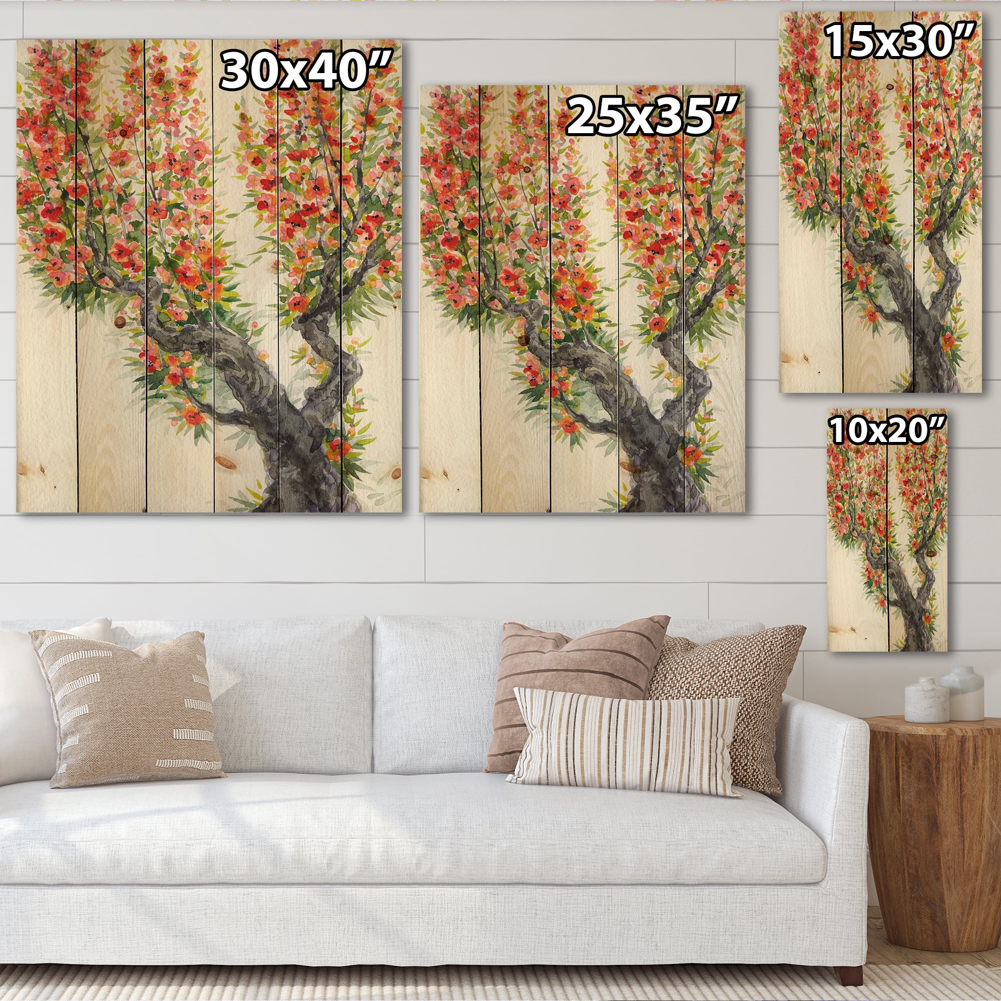 Designart 'Blooming Flowers Of An Old Tree In Spring II' Traditional Print on Natural Pine Wood