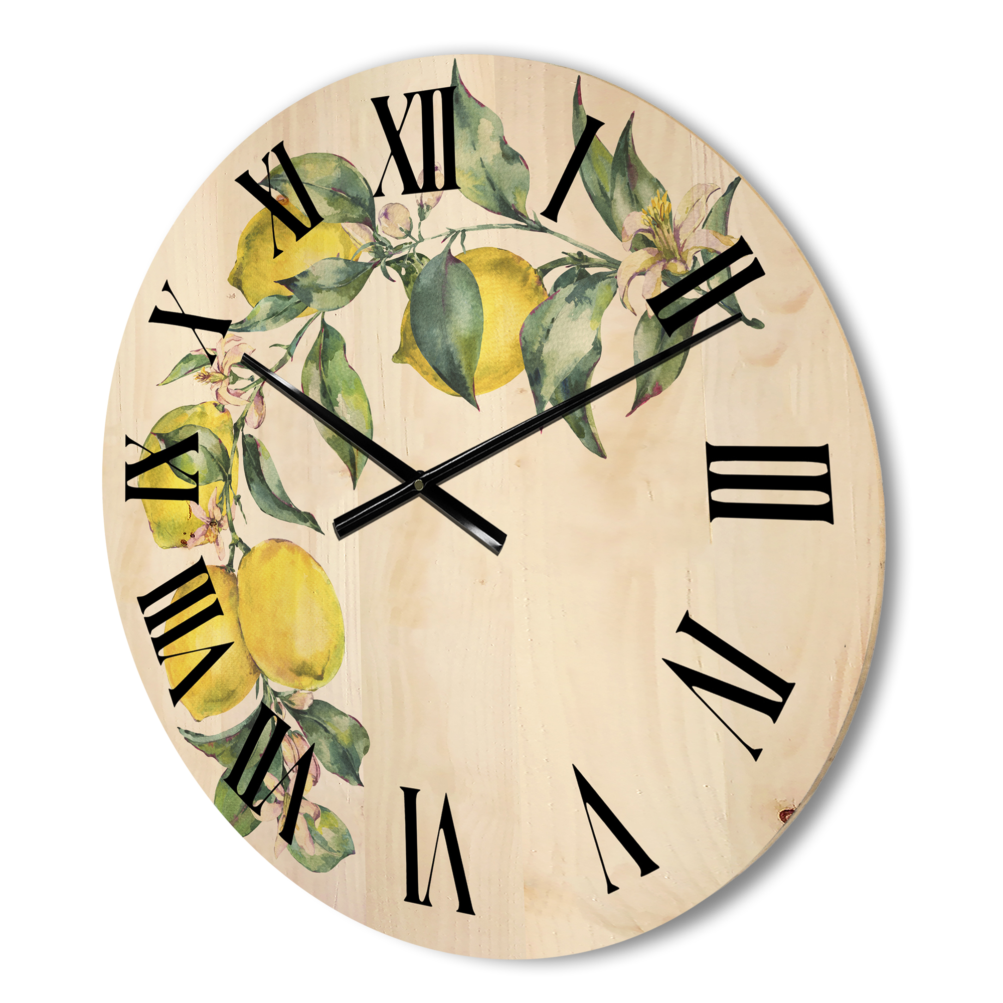 Designart 'Branch of Leaves and Yellow Lemons II' Tropical Wood Wall Clock