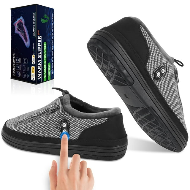 Foot Warmer, Kamlif Heated Slippers for Men Women, 5V Heating Pad, Rechargeable Electric Shoes Indoor House Shoes Plush Slip Outdoor Camping Feet Warmer with 5000 mAh Battery