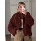 thumbnail image 1 of Chaqueta Retro de lana de cordero con una hilera de botones para mujer, abrigos Vintage de manga larga de gran tamaño con cuello redondo, ropa de calle alta elegante para mujer 2024, 1 of 5