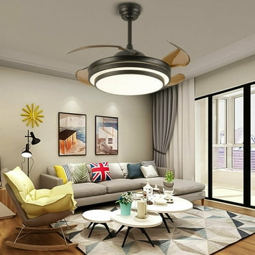 42" Modern LED Invisible Ceiling Fan Lights and Remote 4 Retractable Brown Blades Chandelier Fan lighting for Home Indoor Bedroom Diningroom Livingroom 3 Color Chandelier w/ Retractable Blades
