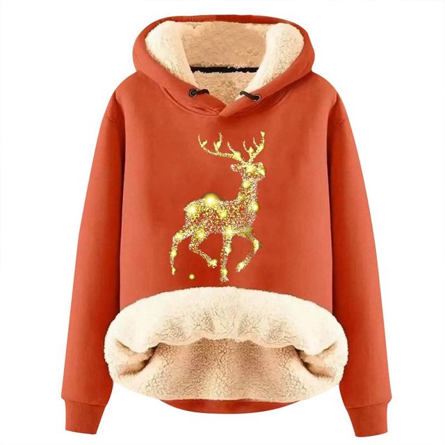 Chandail à Capuche Imprimé de Noël pour Femmes, Chandail d'Hiver Confortable et Chaud, Tenue Décontractée