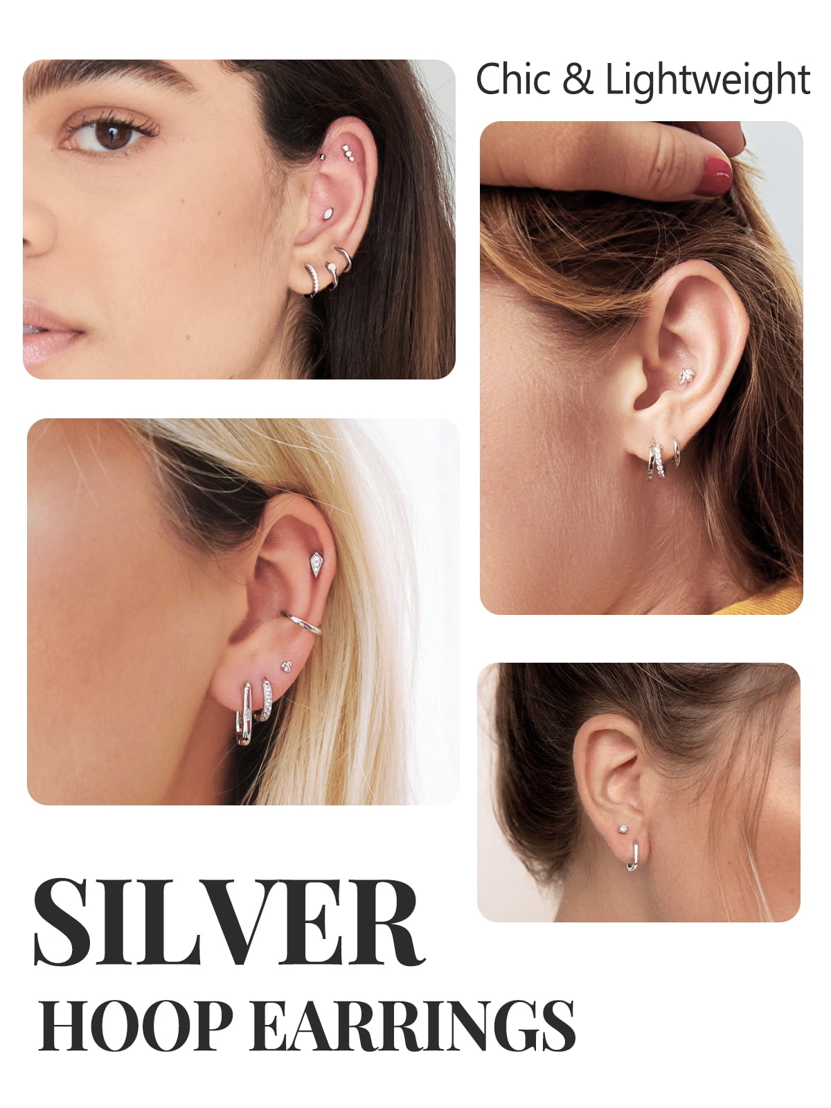 Silvora Pure Sterling Silver Small Hoop Earring for Women 14mm Hypoallergenic Tiny Huggie Earrings Cartilage Earring Jewelry Gift